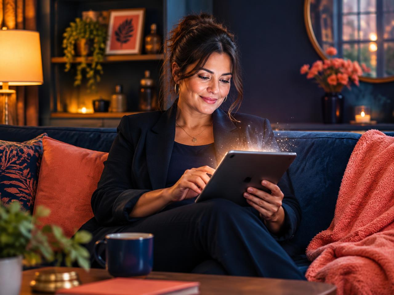 Salon owner reading a suggested review reply on a tablet