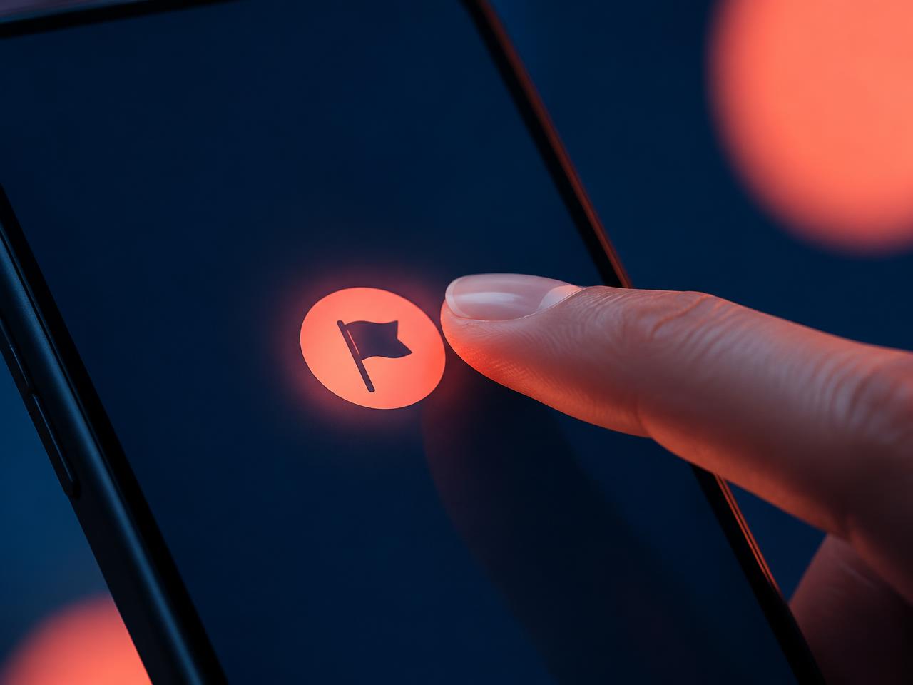 Finger tapping a flag button to report a review